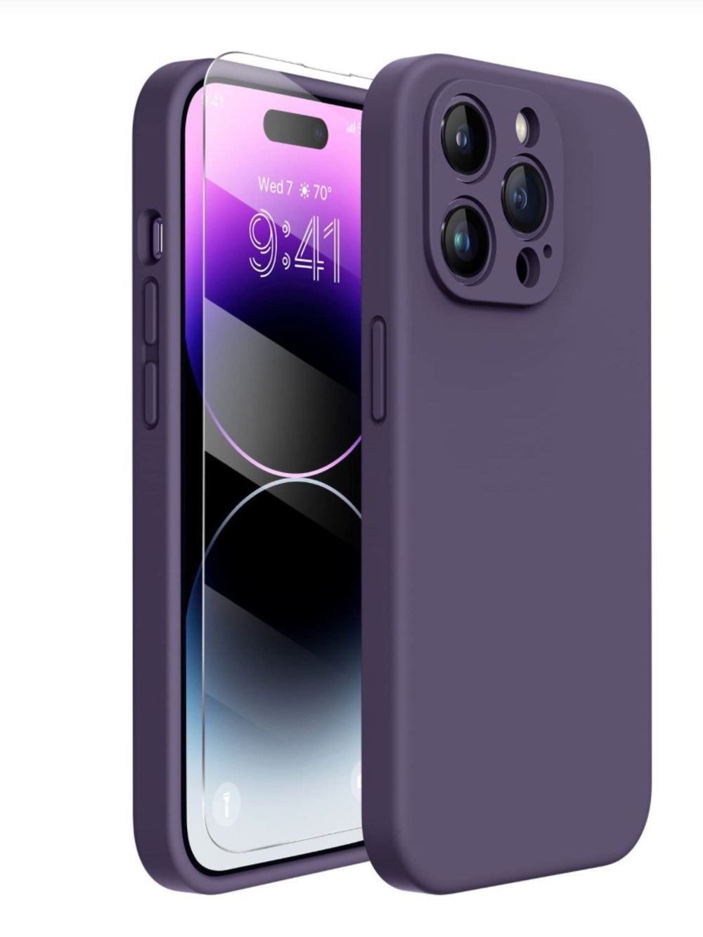 iPhone 14 Pro Case with Tempered Glass Screen Protector Camera Protection PURPLE